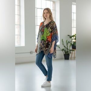 ALBERTO MAKALI Beautiful Multicolor Boho Tunic with beaded accents, XL